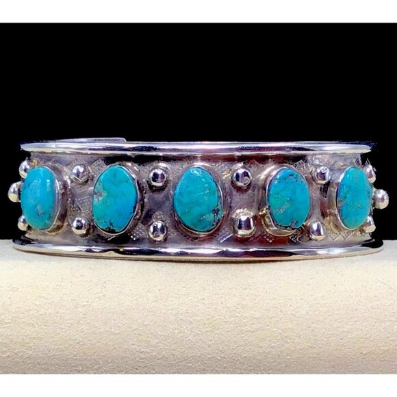Sterling Silver Vintage Turquoise Cuff 49.5 Grams Size 6.5”